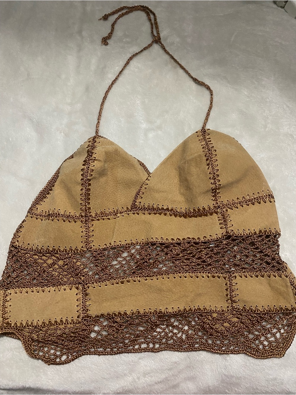 Passport Brown Crochet Halter Swim Coverup Top